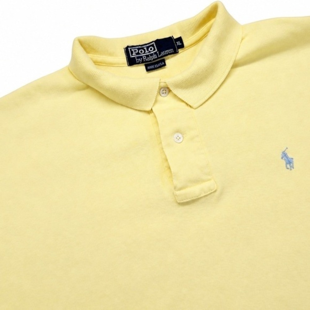 Vintage Polo Ralph Lauren Pique Polo Shirt Mens XL Yellow Made in USA Blue Pony